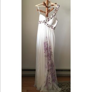 Beaded white and purple floral gown